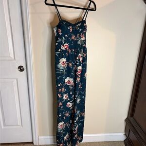 Band of Gypsies Teal Floral Wide-Leg Jumpsuit
